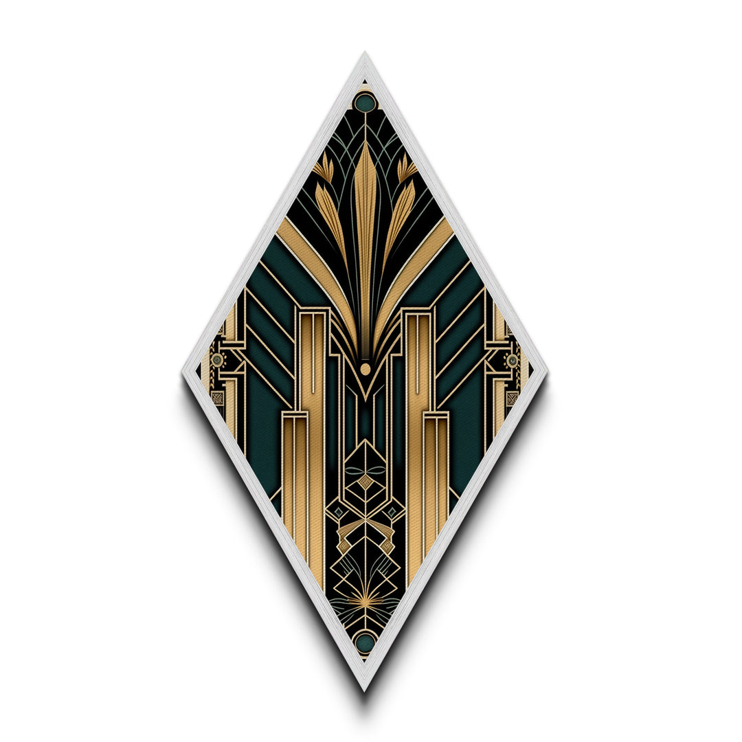 Gold and Green Art Deco Panel Print, Diamond Shaped Wall Art, Retro Home Decor, Roaring 20s Style Wall Art
