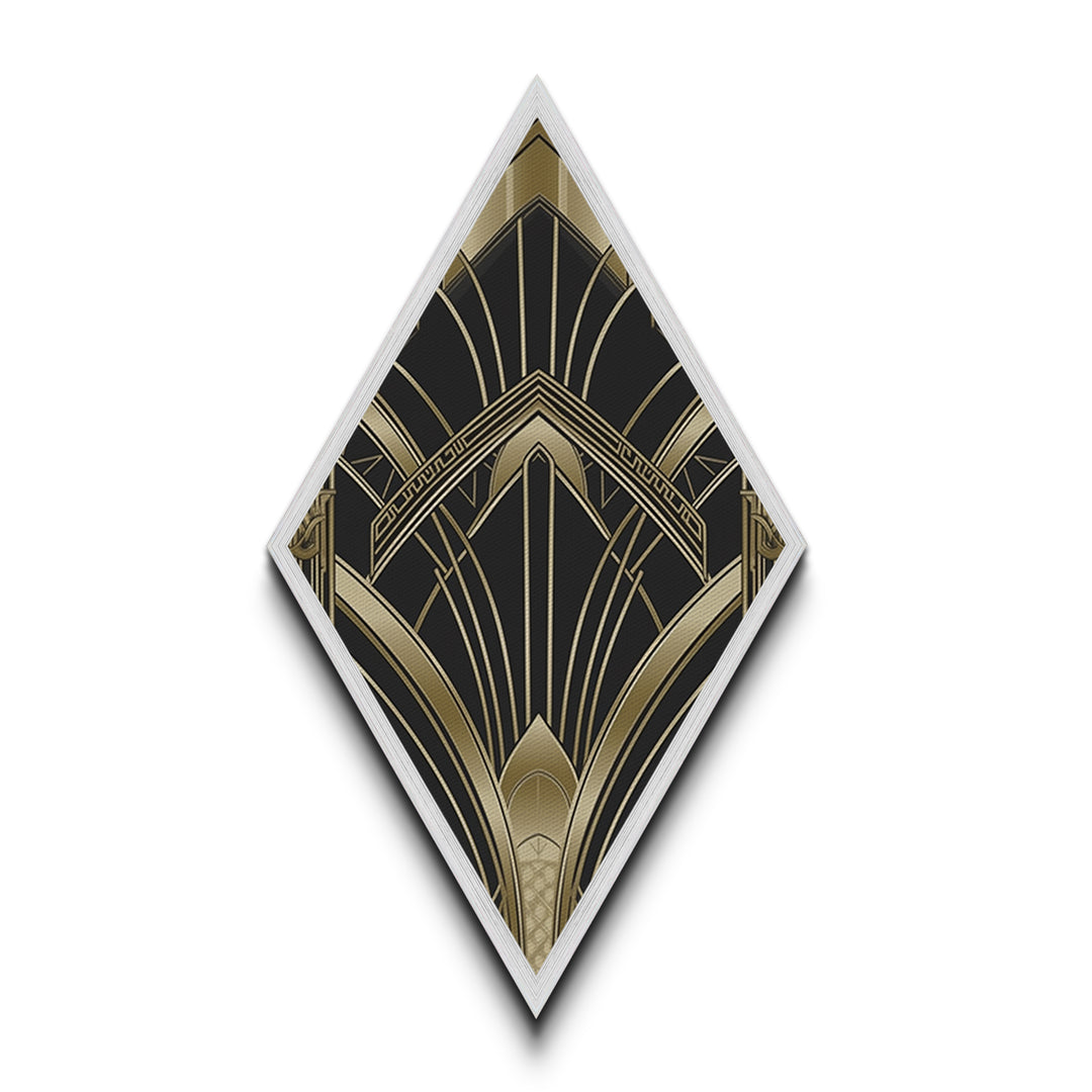 Deco Luxe Geometry – Diamond Shaped Canvas Embossed Print in black gold palette, glamorous geometric luxury art deco wall decor accent piece