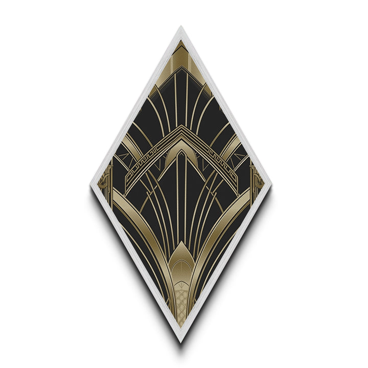 Deco Luxe Geometry – Diamond Shaped Canvas Embossed Print in black gold palette, glamorous geometric luxury art deco wall decor accent piece