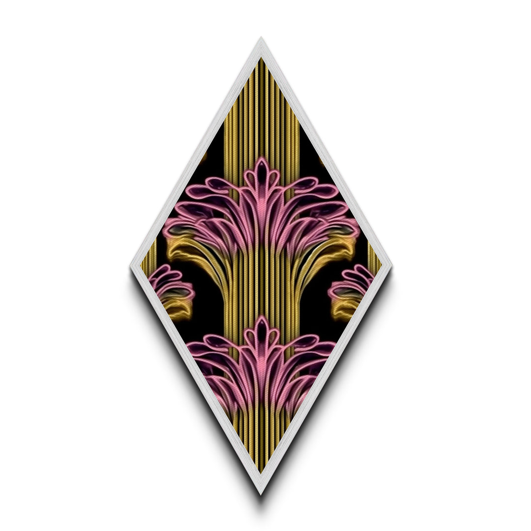 Deco Bloom Burst Diamond Shaped Canvas Textured Print, Retro Pink and Gold Wall Art, Art Deco Botanical Fan Accent Home Decor