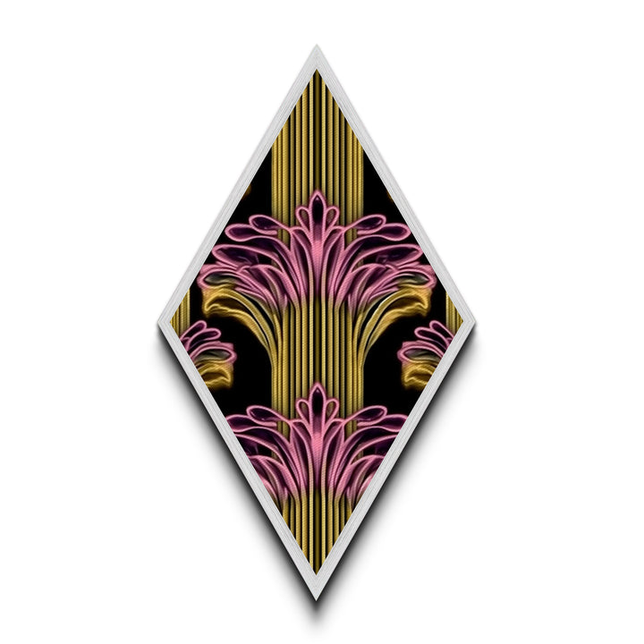 Deco Bloom Burst Diamond Shaped Canvas Textured Print, Retro Pink and Gold Wall Art, Art Deco Botanical Fan Accent Home Decor