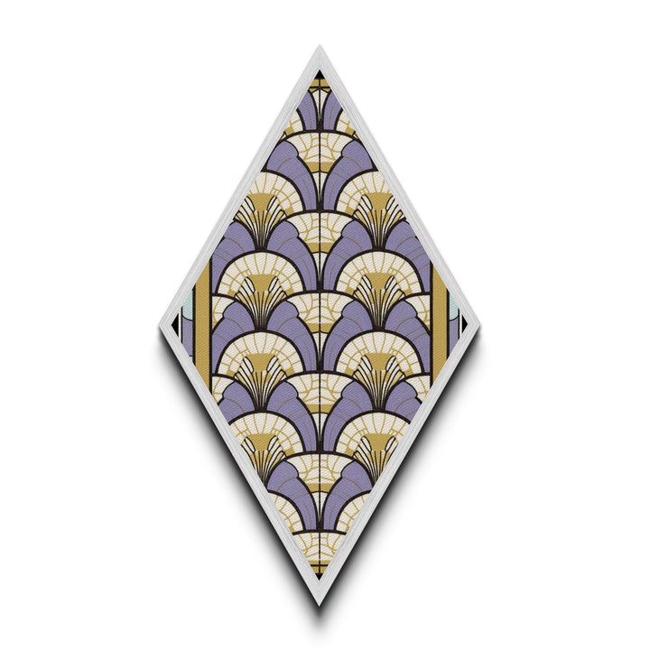Lavender Deco Layers Diamond Shaped Canvas Textured Print, Art Nouveau Fan Motif, Pastel Pattern Geometric Wall Accent