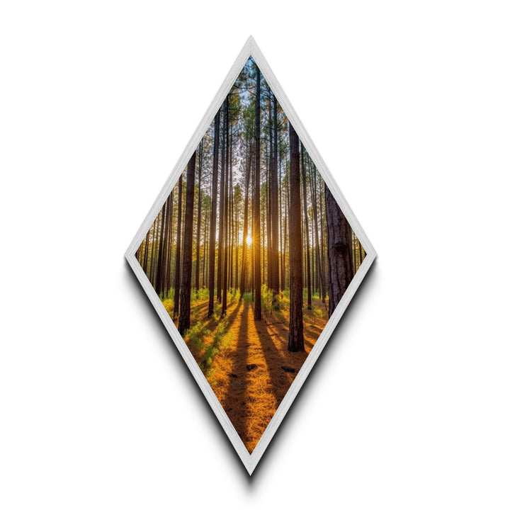 Tranquil Pine Forest Diamond Shaped Canvas Art Print, Minimal Nature Wall Decor, Rustic Cabin Style Woodland Print, Peaceful Tree Scene
