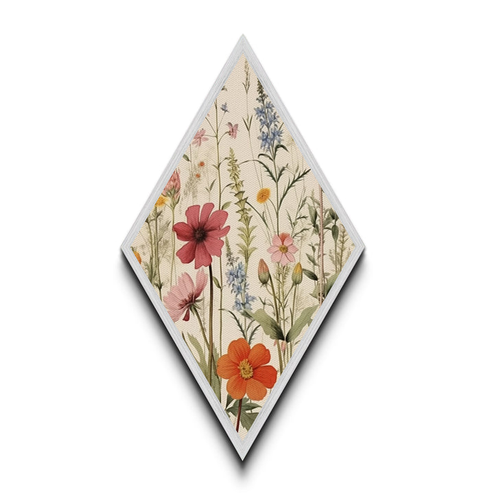 Orange and Blue Wildflowers Diamond Shaped Canvas Embossed Print, Garden Botanical Print, Rustic Floral Nature Artwork