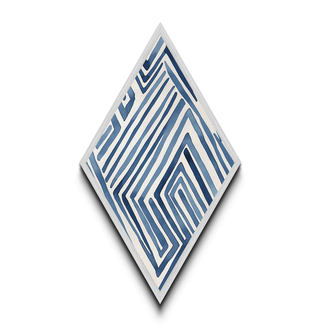 Ocean Maze Lines Diamond Shaped Blue Abstract Minimalist Canvas Embossed Print Modern Wall Decor Contemporary Geometric Accent