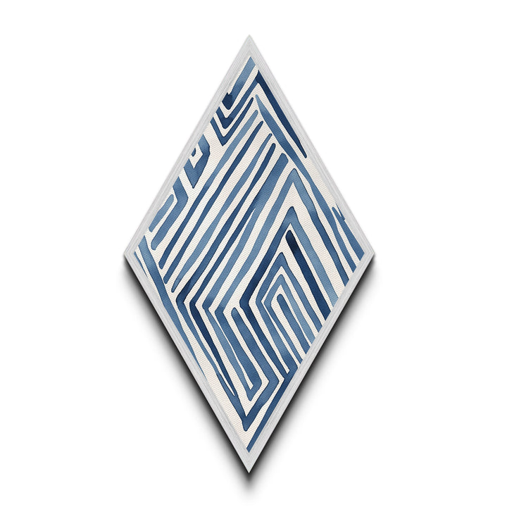 Ocean Maze Lines Diamond Shaped Blue Abstract Minimalist Canvas Embossed Print Modern Wall Decor Contemporary Geometric Accent