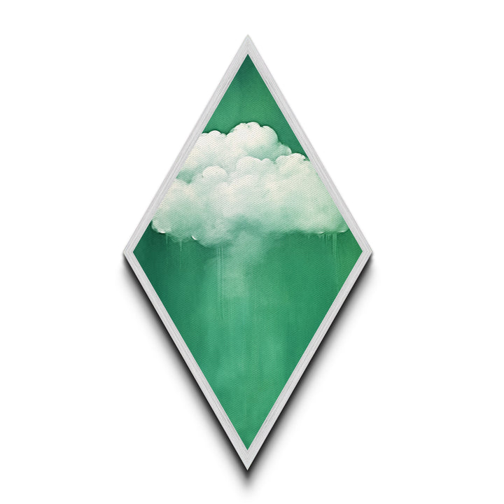 Misty Cloud Burst Diamond Shaped Soft Green Modern Canvas Textured Print Dreamscape Wall Art Serene Minimal Cloudy Sky Piece