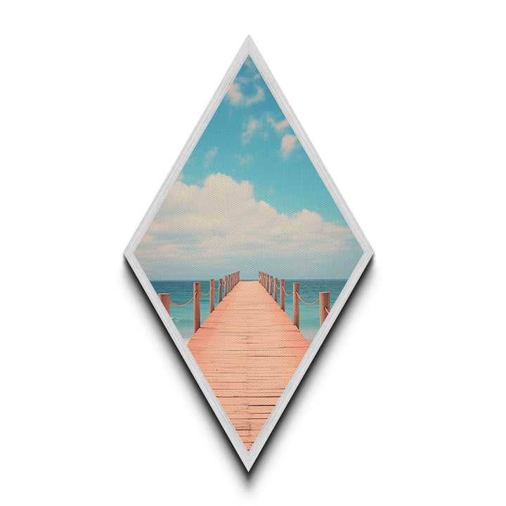Serene Ocean Pier – Canvas Embossed Print Tranquil Coastal Diamond Art, Minimalist Seascape, Beach Walk Decor, Nautical Sky Wall Art