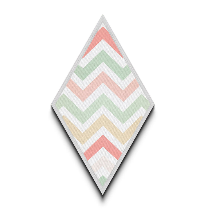 Chevron Candy Pop Diamond Shaped Canvas Embossed Print with light pastel rainbow zigzag stripes modern baby room art soft neutral wall pattern
