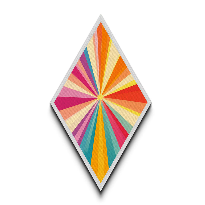 Sunshine Rays — Diamond Shaped Canvas Art Print modern sunbeam explosion piece ideal kids room decor vibrant wall accent rainbow palette