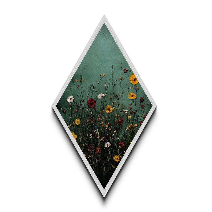 Wild Meadow — Diamond Shaped Canvas Textured Print adds rustic charm to bedroom or entryway with floral impasto nature wall art earthy tones