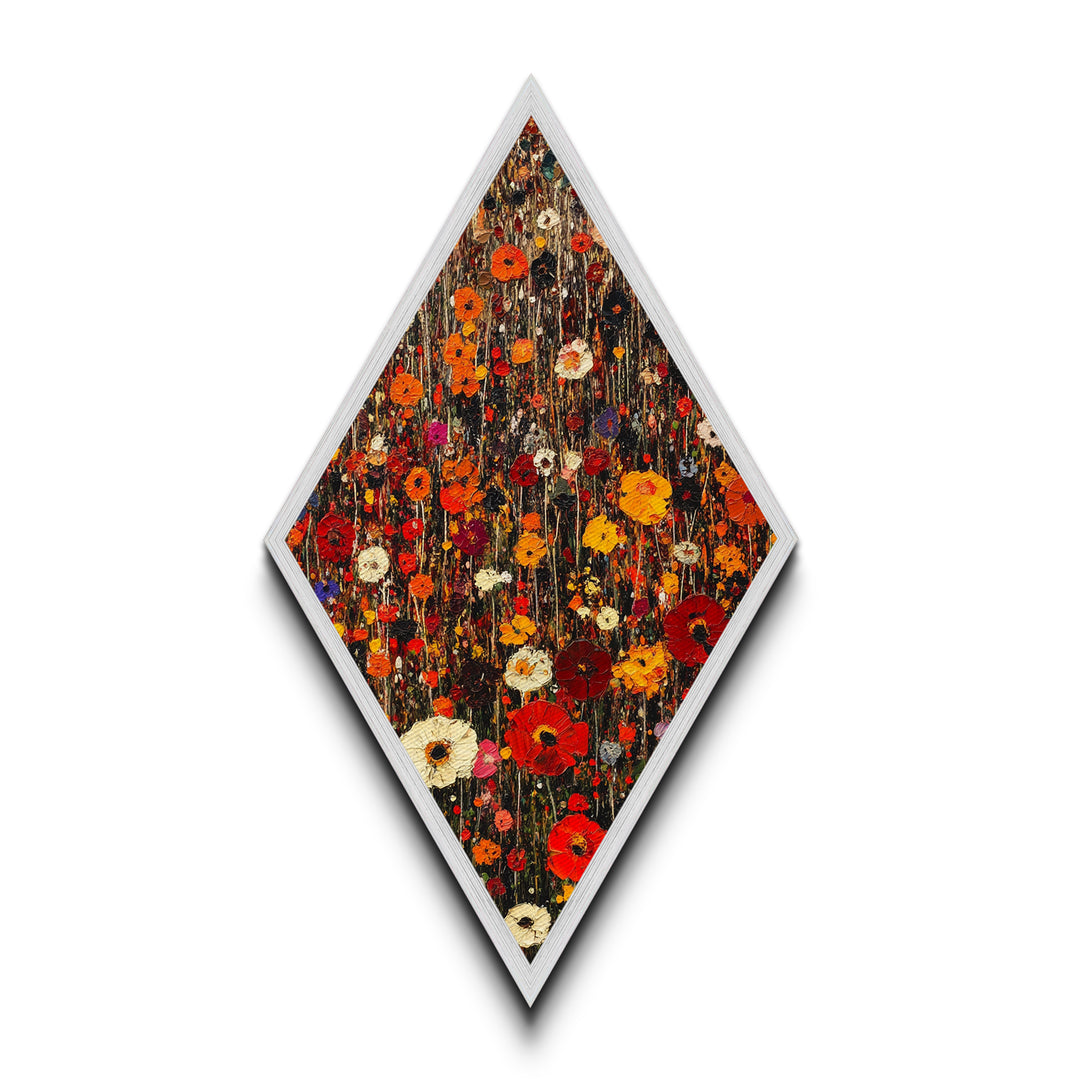Autumn Garden — Diamond Shaped Canvas Textured Print adds farmhouse style to dining room or foyer featuring impasto wildflower bouquet hues