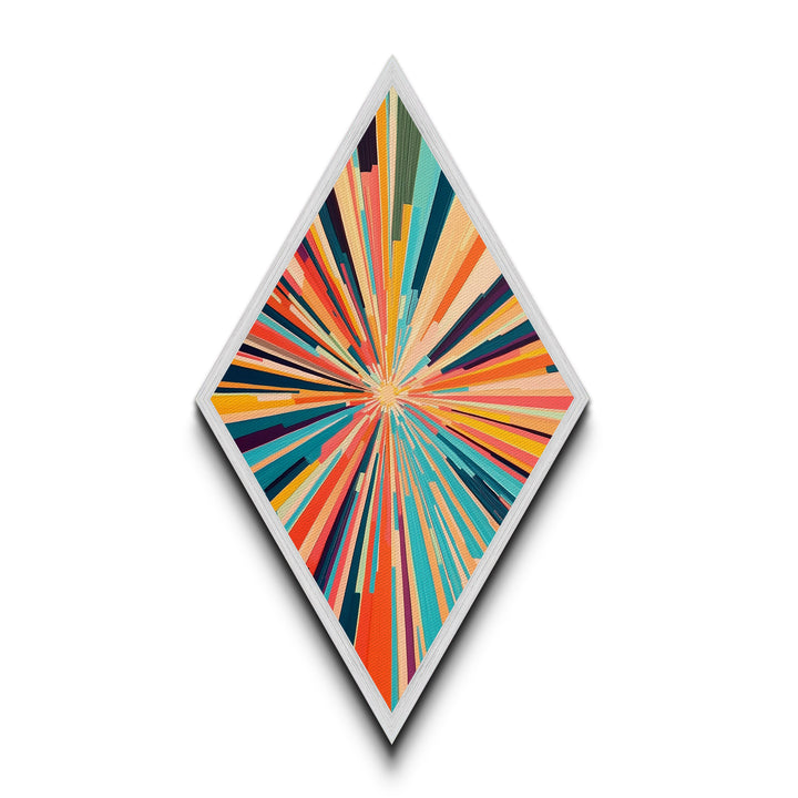 Radiant Spectrum Burst Diamond Shaped Canvas Textured Print, Mid-Century Modern Wall Decor, Abstract Geometric Art Explosion