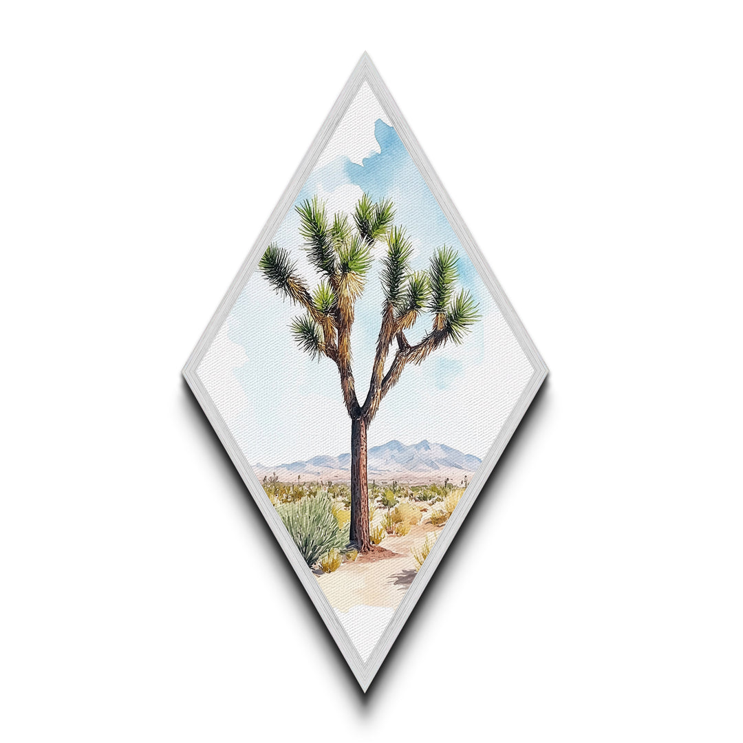 Joshua Tree Vista Diamond Shaped Canvas Textured Print, Desert Botanical Watercolor Art, Nature Landscape Wall Accent