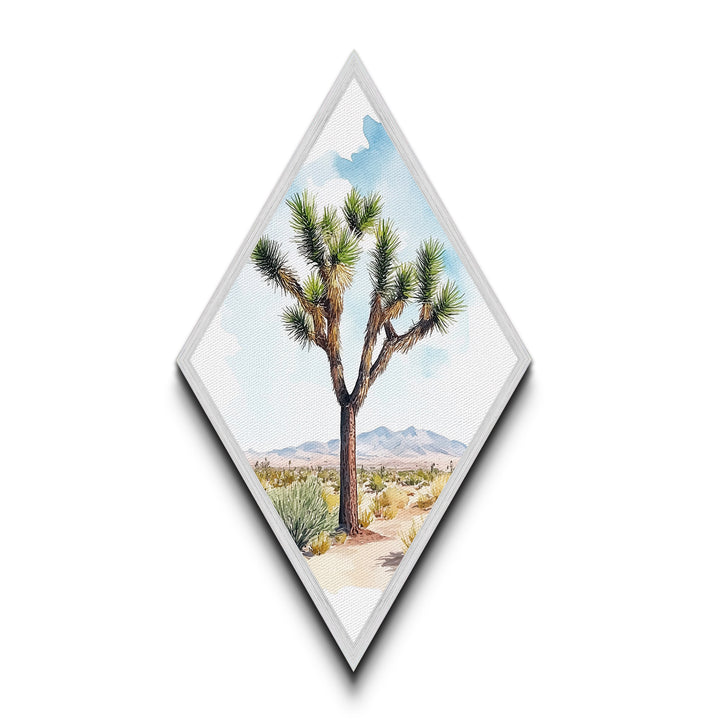 Joshua Tree Vista Diamond Shaped Canvas Textured Print, Desert Botanical Watercolor Art, Nature Landscape Wall Accent