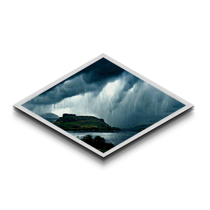 Stormy Highlands Skies Diamond Shaped Canvas Textured Print, dramatic clouds over mountains wall decor, moody nature landscape art