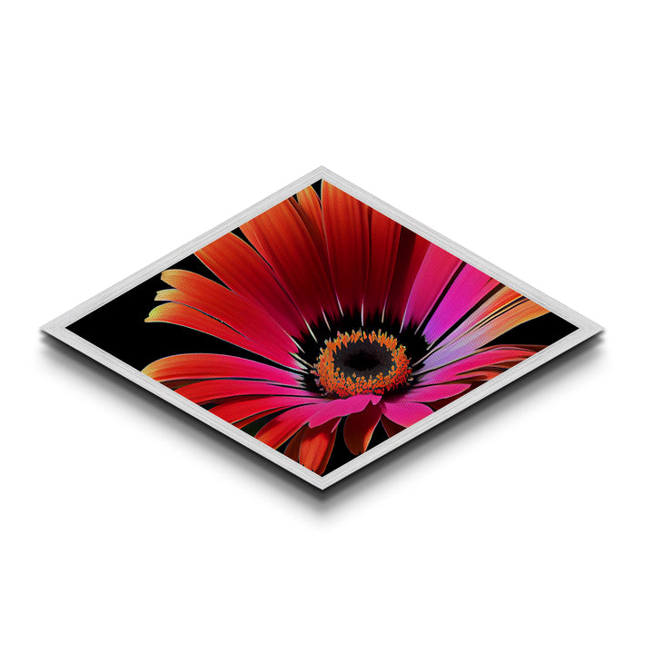 Vibrant Sunset Petals Diamond Shaped Canvas Textured Print, Red Orange Flower Wall Art, Modern Botanical Gift, Floral Bedroom Decor