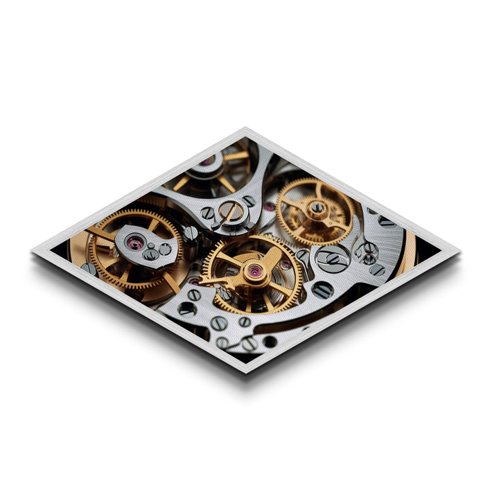 Mechanical Timecraft Detail Diamond Shaped Canvas Textured Print, Watch Movement Art, Industrial Engineering Gift, Steampunk Decor