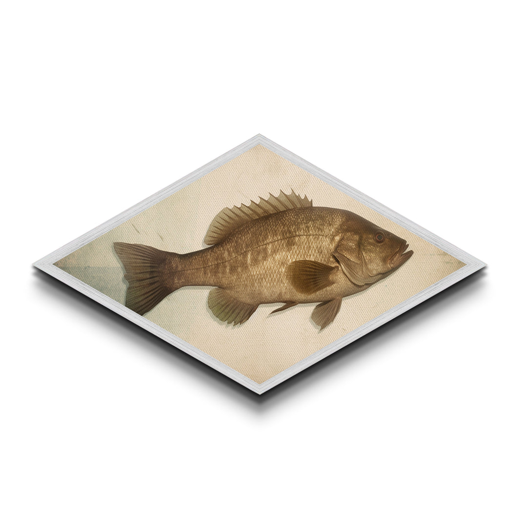 Realistic Bass Profile – Diamond Shaped Canvas Embossed Print, Angler Cabin Decor, Fishing Enthusiast Gift, Masculine Wall Art