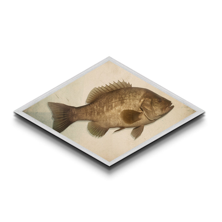 Realistic Bass Profile – Diamond Shaped Canvas Embossed Print, Angler Cabin Decor, Fishing Enthusiast Gift, Masculine Wall Art