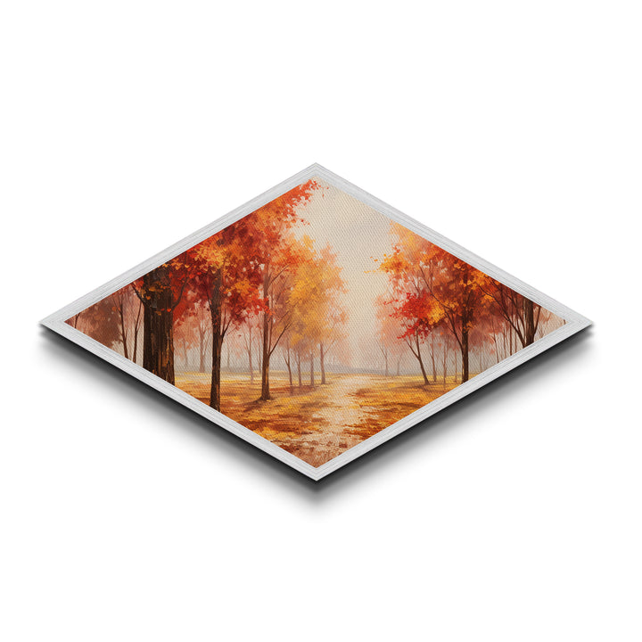 Fall Centerpiece Wall Art, Orange Leaves, Diamond Shaped Canvas Art Print, Canvas Texture Art, The Changing Of The Seasons