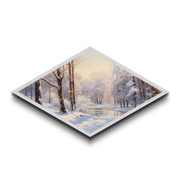 Winter in The Woods, Framed Canvas Print Wall Art, Winter Centerpiece, Snowy Landscape Painting Home Decor, Above Sofa Art