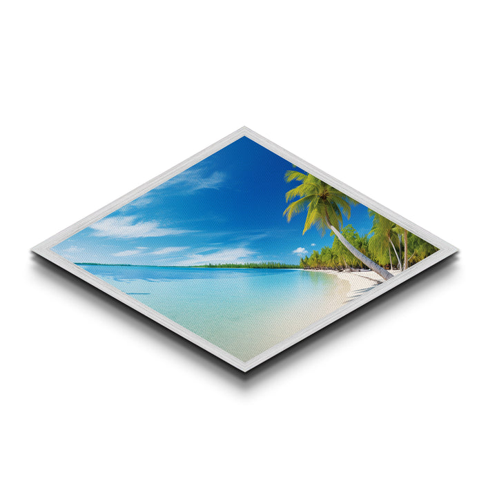 Tropical Blue Escape Diamond Shaped Beach Canvas Art Print palm tree ocean paradise wall decor coastal summer sea lover gift idea