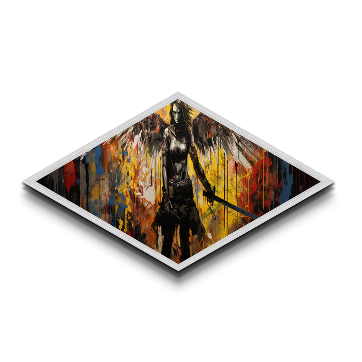 Apocalypse Blade Angel Diamond Shaped Warrior Canvas Art Print urban graffiti style fantasy sword wings chaos dramatic wall decor
