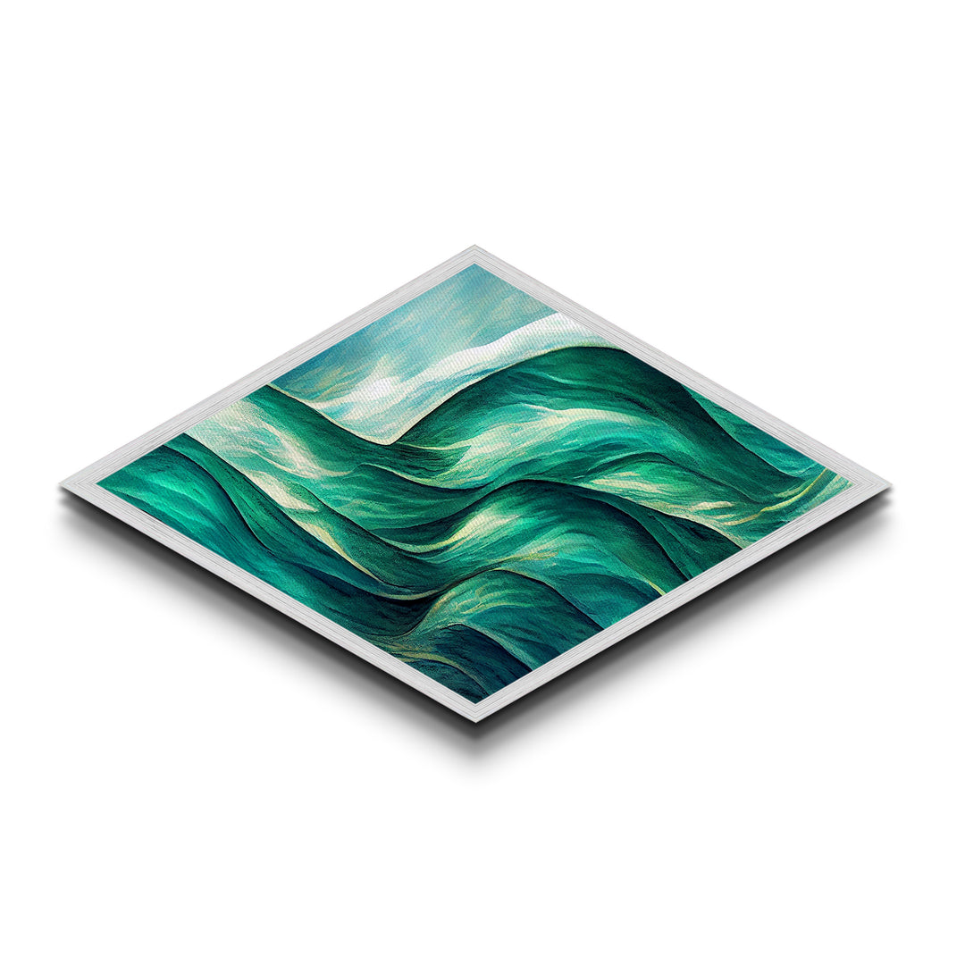 Ocean Flow Rhythm Diamond Shaped Canvas Art Print, Abstract Sea Waves Wall Decor, Modern Coastal Blue Green Nautical Room Accent