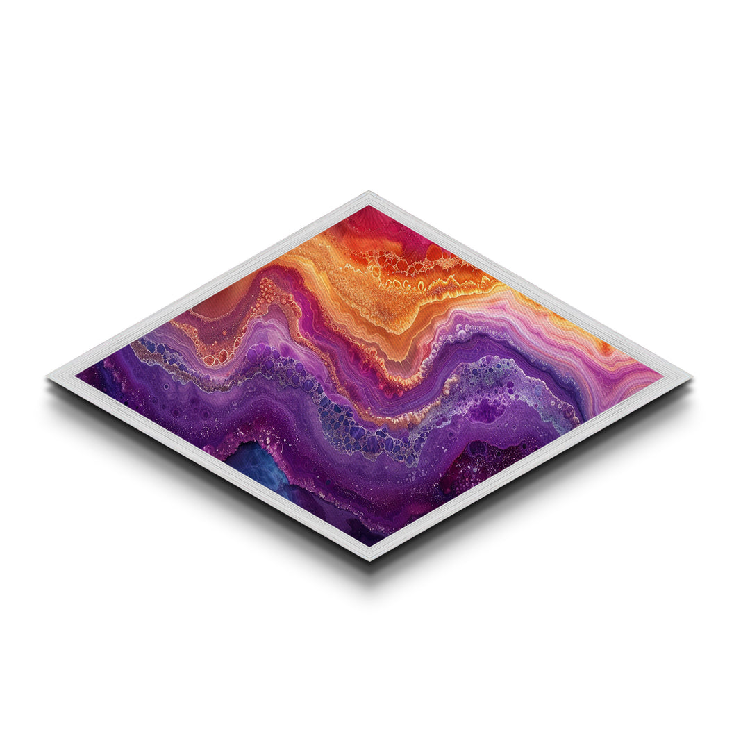 Violet Fire Quartz Diamond Shaped Canvas Textured Print Geode Inspired Abstract Art Colorful Boho Chic Living Room Accent