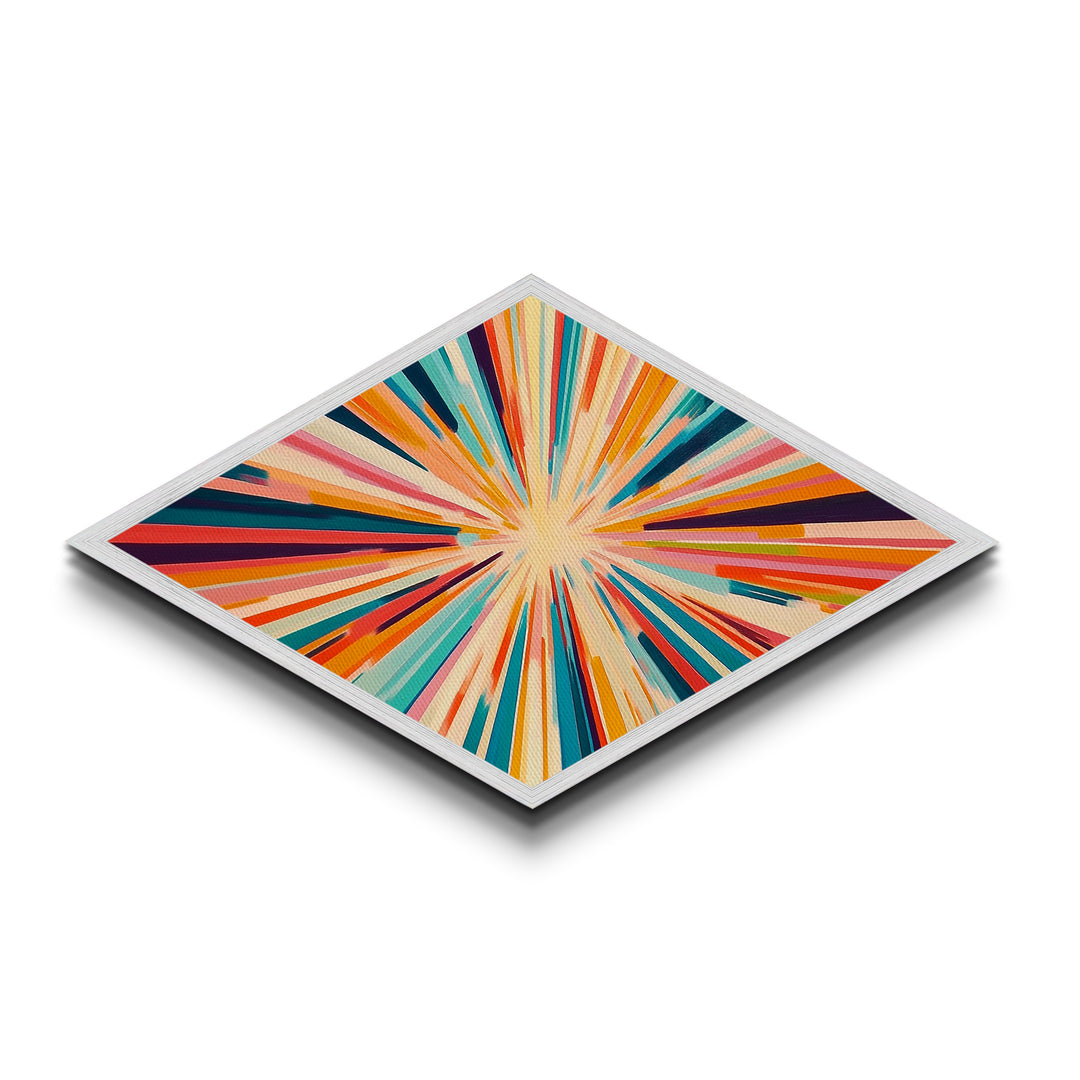 Color Burst Fusion Diamond Shaped Canvas Embossed Print energetic rainbow abstract painting wall art studio accent or creative gift idea