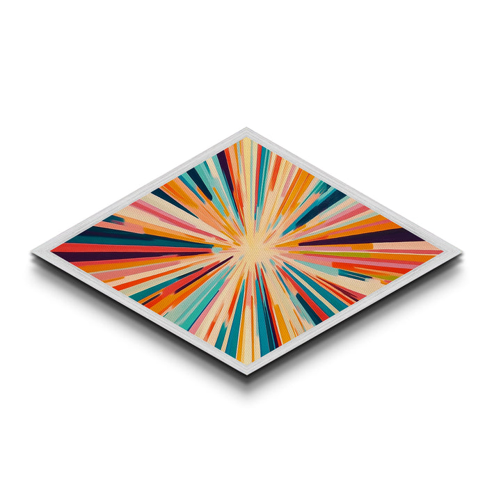 Color Burst Fusion Diamond Shaped Canvas Embossed Print energetic rainbow abstract painting wall art studio accent or creative gift idea