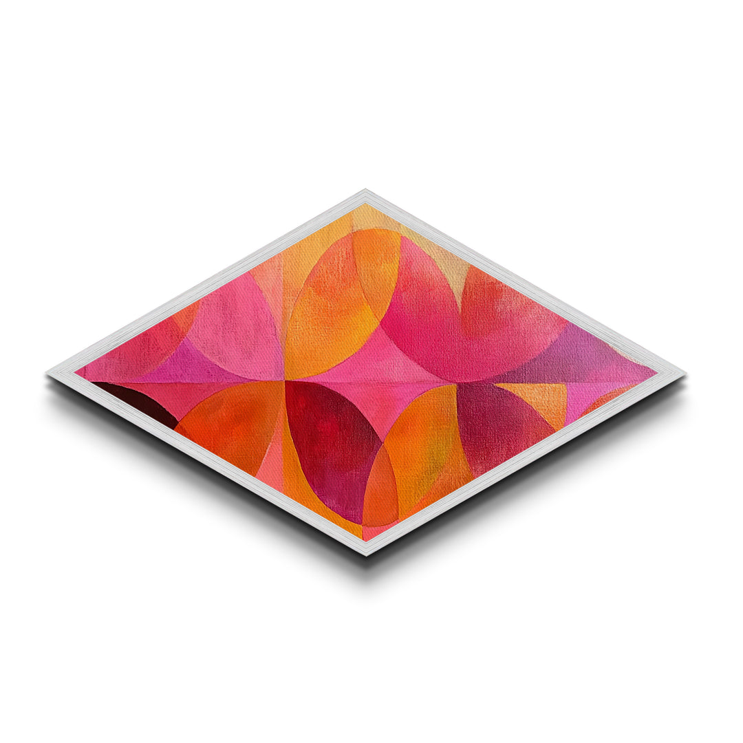 Geometric Bloom Shapes Diamond Shaped Canvas Art Print retro orange pink red modern abstract circles aesthetic boho room or dorm style