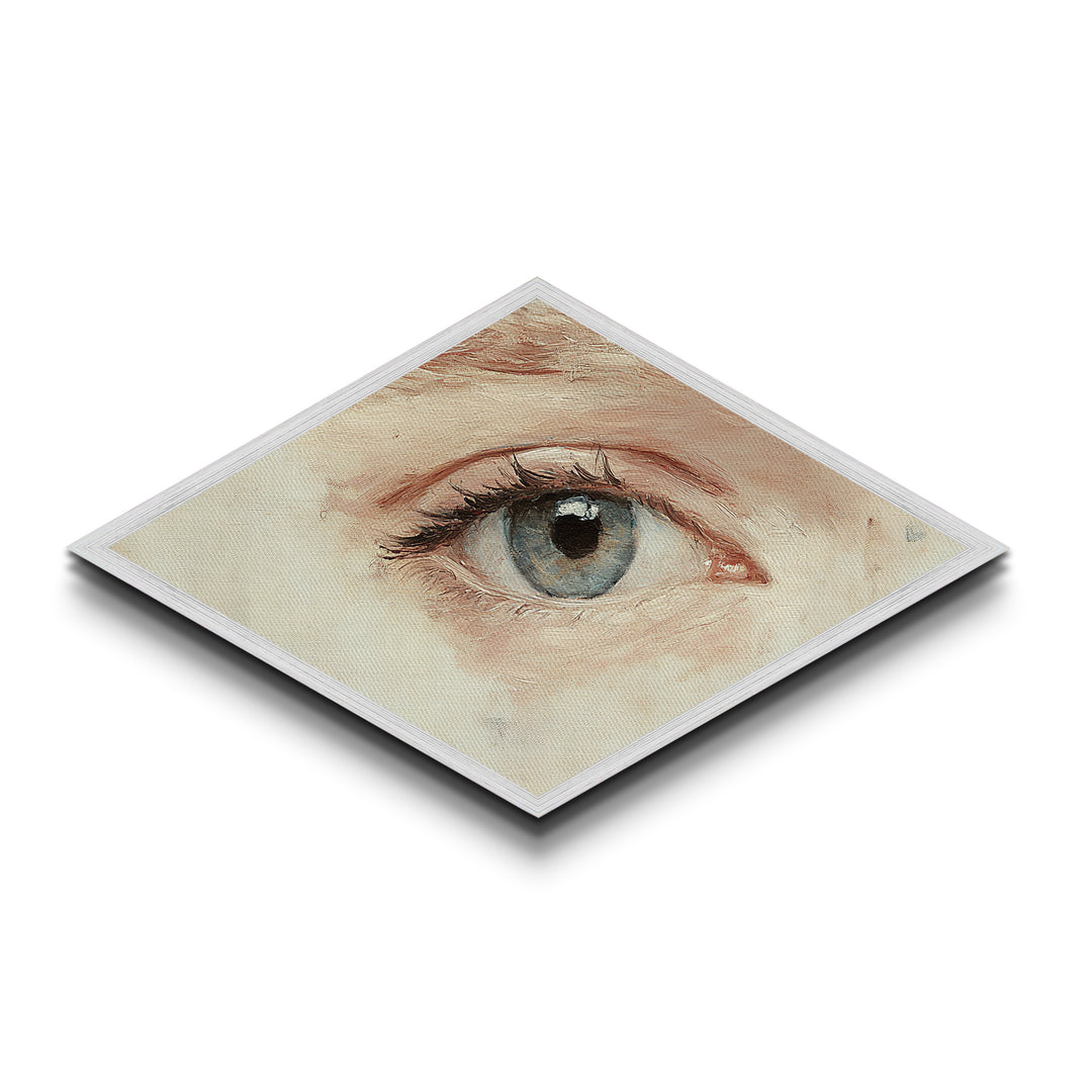 Blue Eye Realism Diamond Shaped Canvas Textured Print Hyperreal Oil Detail Surreal Wall Art Unique Minimalist Modern Bedroom Decor