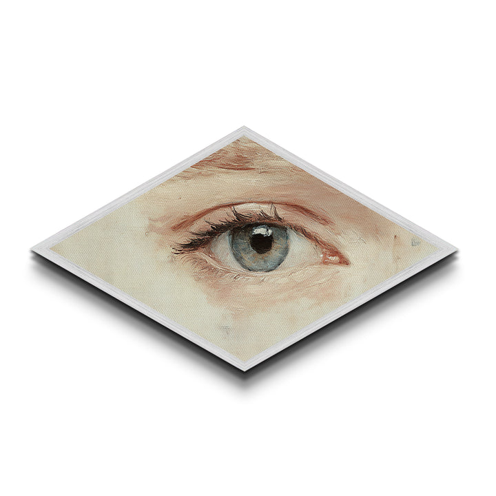 Blue Eye Realism Diamond Shaped Canvas Textured Print Hyperreal Oil Detail Surreal Wall Art Unique Minimalist Modern Bedroom Decor
