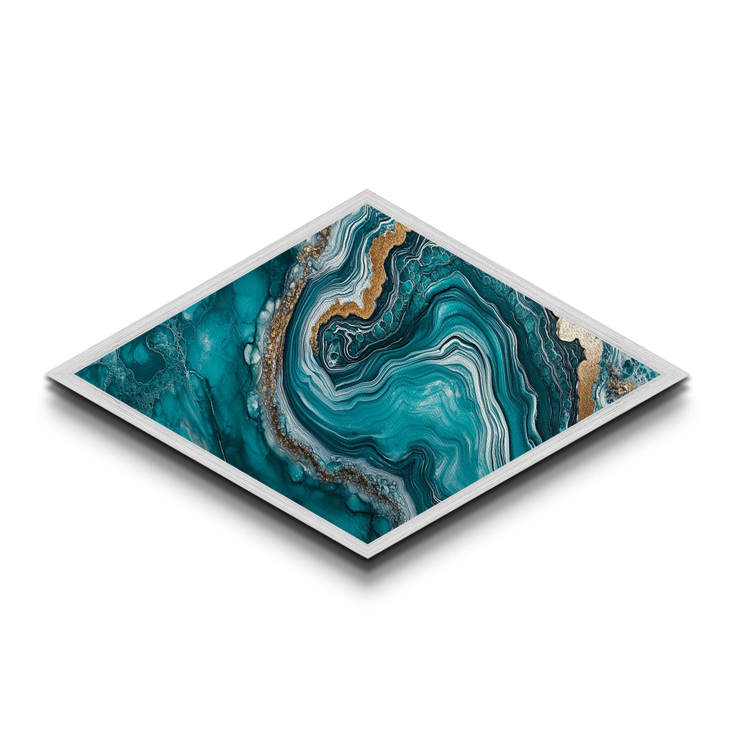 Turquoise Geode Glow Diamond Shaped Canvas Textured Print Earthy Crystal Wall Art Boho Teal Abstract Bedroom Office or Hallway Style
