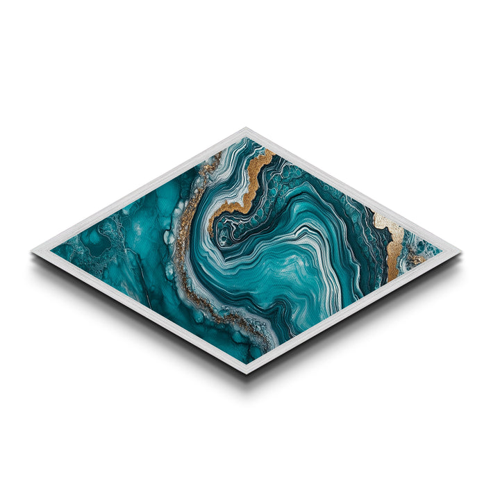 Turquoise Geode Glow Diamond Shaped Canvas Textured Print Earthy Crystal Wall Art Boho Teal Abstract Bedroom Office or Hallway Style