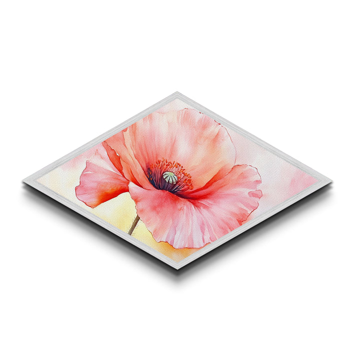 Soft Poppy Petal Diamond Shaped Canvas Embossed Print Watercolor Flower Nature Painting Romantic Art Living Room Mother’s Day Gift