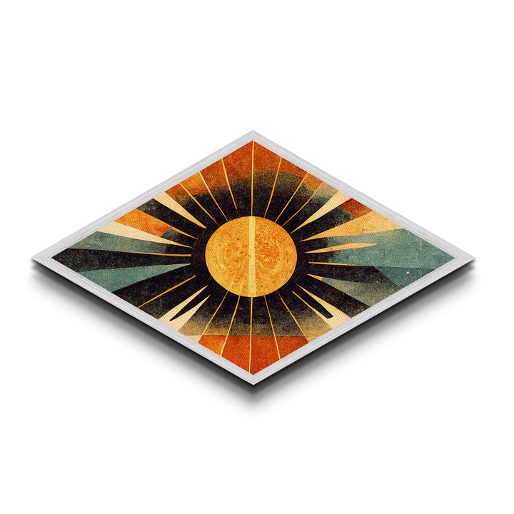 MCM Art Deco Sun Framed Canvas Art Print, Canvas Embossed Art, Retro Wall Art, Modern Home Decor