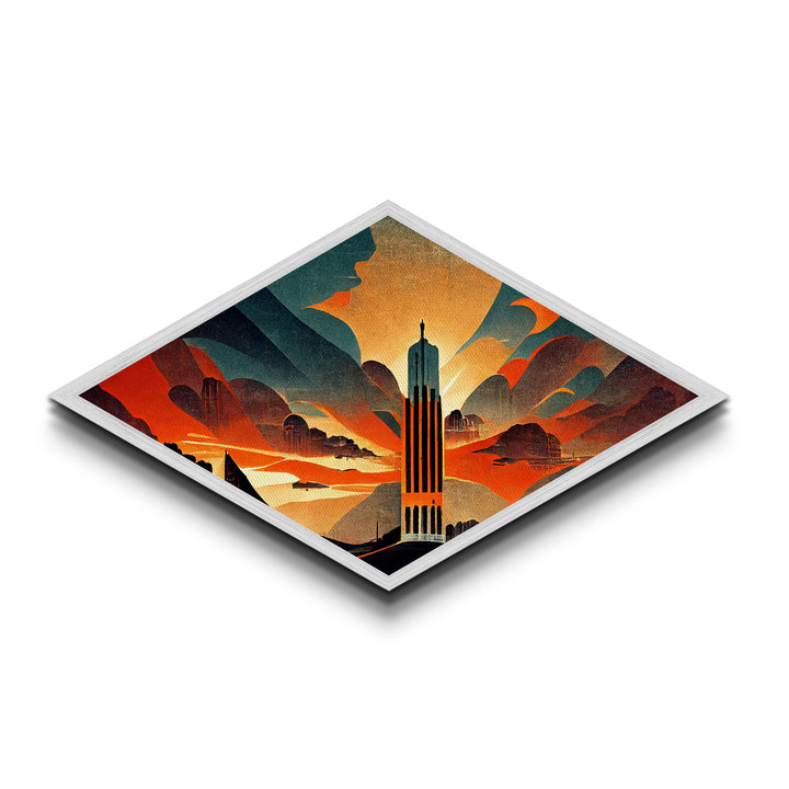 Art Deco Skyscraper Canvas Art Print, Diamond Shaped Wall Art, Art Deco Home Decor