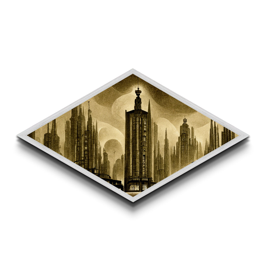 Dark City Art Deco Metropolis, Framed Canvas Art Print, Architecture Painting, Cool office Decor Gift For Him
