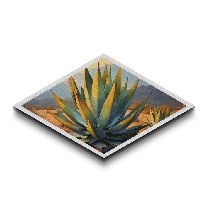 Desert Agave Diamond Shaped Southwestern Canvas Art Print Cactus Landscape Painting Botanical Wall Accent Nature Inspired Decor