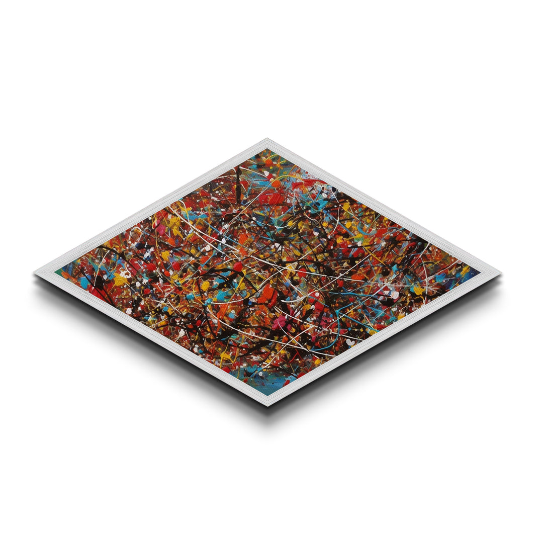 Kinetic Color Storm Diamond Shaped Abstract Art Canvas Embossed Print Splatter Painting Bright Bold Expressionist Energy Home Style