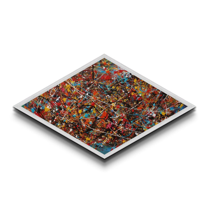 Kinetic Color Storm Diamond Shaped Abstract Art Canvas Embossed Print Splatter Painting Bright Bold Expressionist Energy Home Style