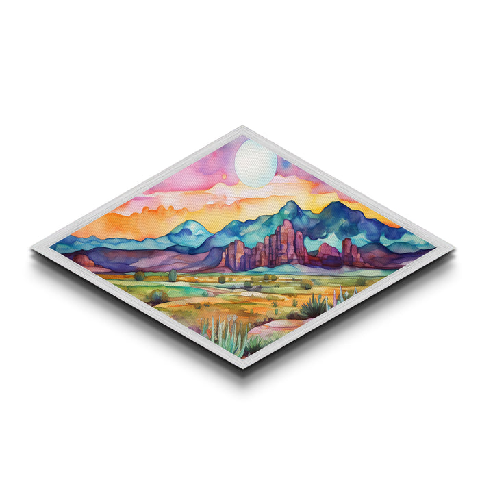 Sunset Over Painted Buttes Diamond Shaped Canvas Textured Print vivid desert canyon landscape southwestern decor art illustration