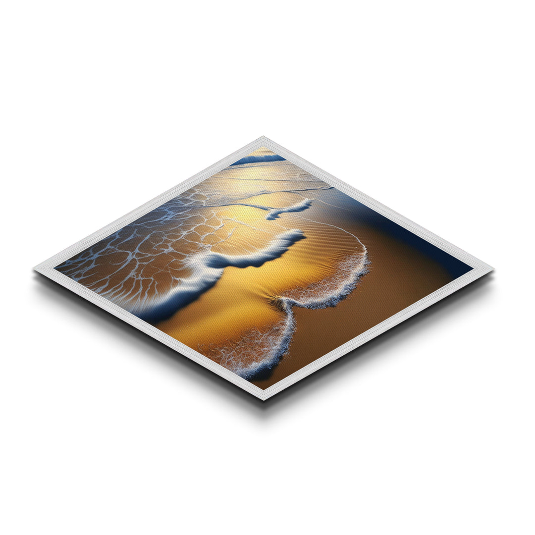 Golden Shoreline Tide – Diamond Shaped Ocean Wave Wall Decor, Coastal Nature Canvas Embossed Print, Beach Sunset Home Accent