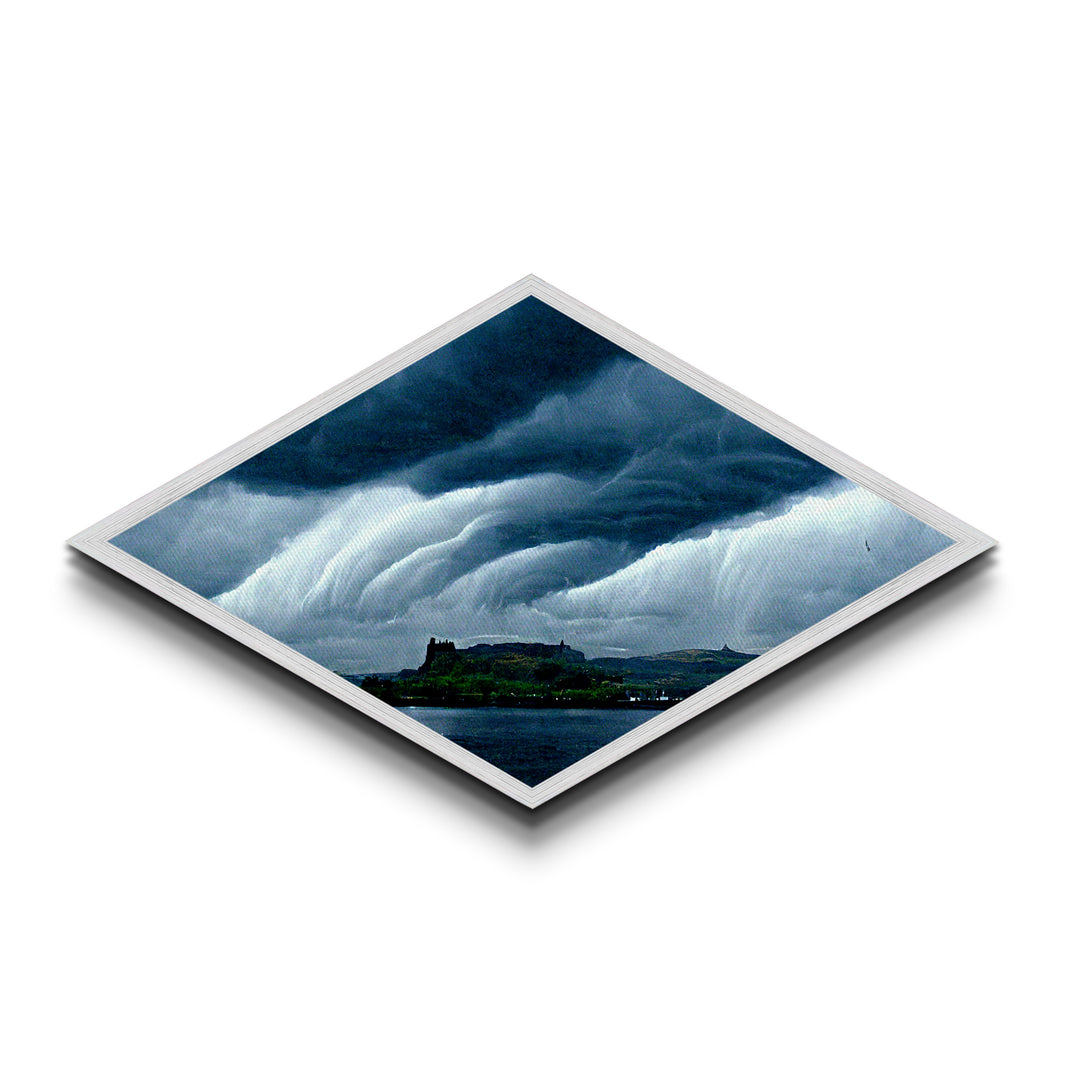 Storm Over Castle Diamond Shaped Dramatic Sky Canvas Art Print Thunderclouds Over Water Moody Landscape Gothic Fantasy Wall Decor