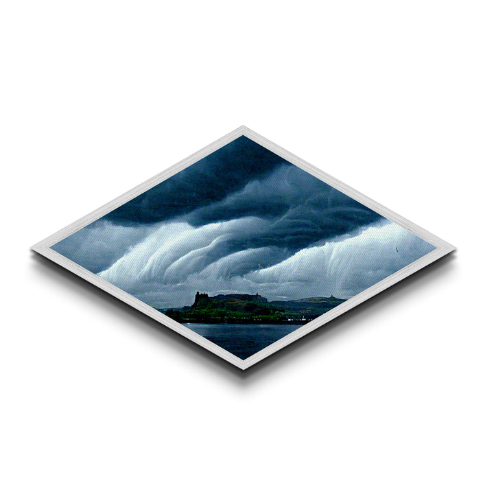 Storm Over Castle Diamond Shaped Dramatic Sky Canvas Art Print Thunderclouds Over Water Moody Landscape Gothic Fantasy Wall Decor