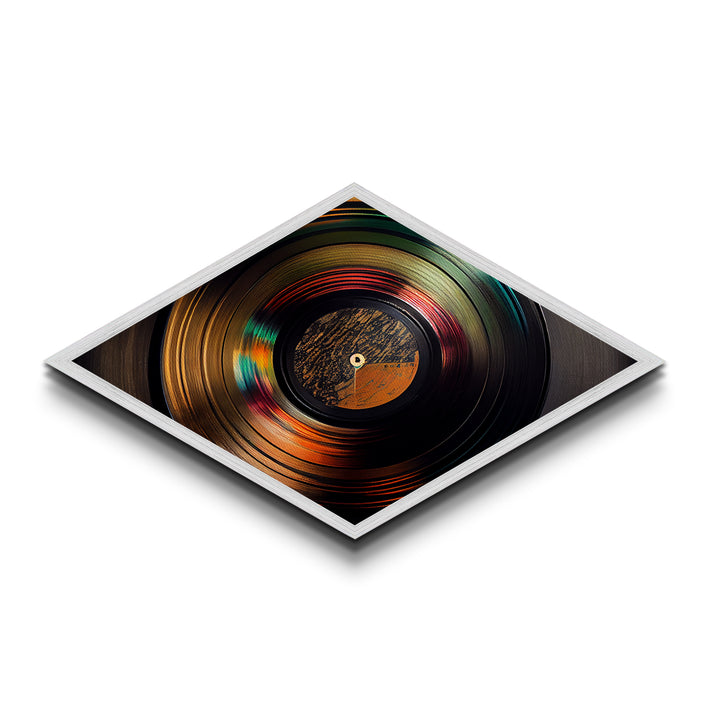 Diamond Shaped Golden Vinyl — Retro Record Album Wall Art Canvas Embossed Print, Eclectic Music Lover Decor, Bold Audio Aesthetic