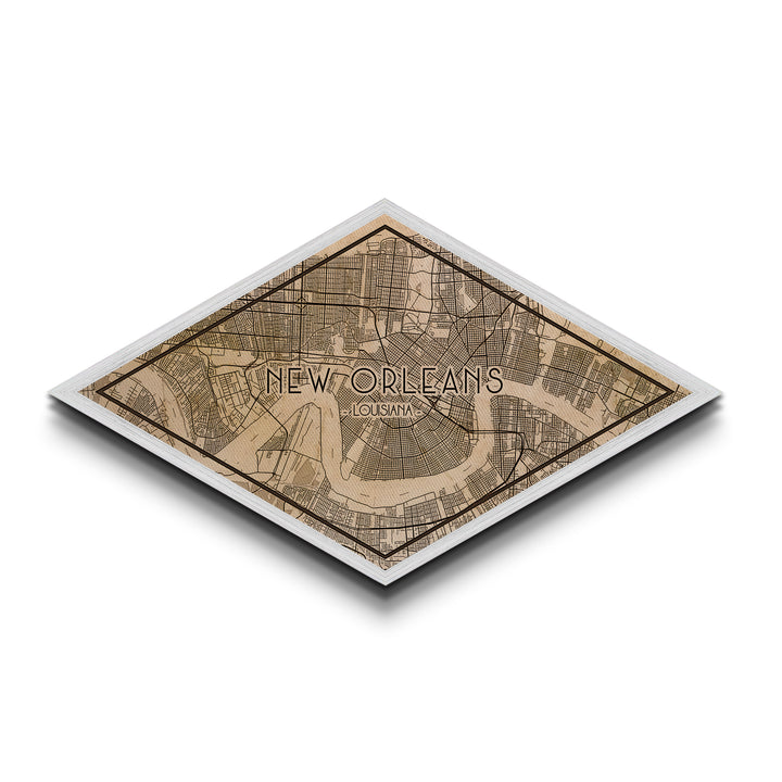 New Orleans Diamond Shaped City Map, Custom Diamond Shaped Wall Art, City Map Canvas